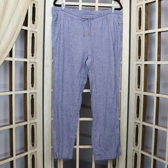 Ellen Tracy 100% Linen Stripe Pants M - Picture 1 of 9